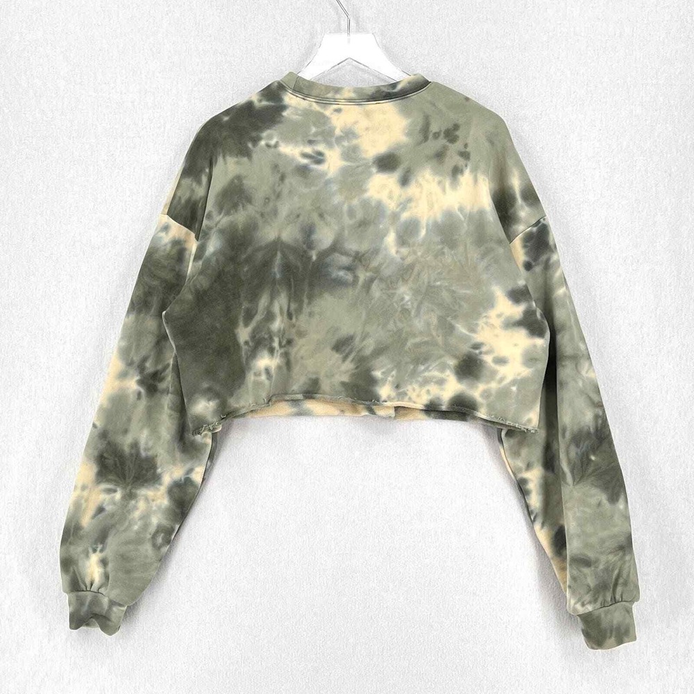 BY EGREIS Sweatshirt Women Large Green Tie Dye Cropped Long Sleeve Pullover Crew - Picture 4 of 16